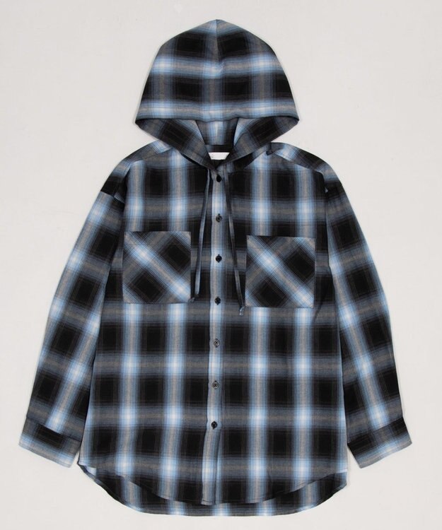 WEGO フードチェックシャツ サックス