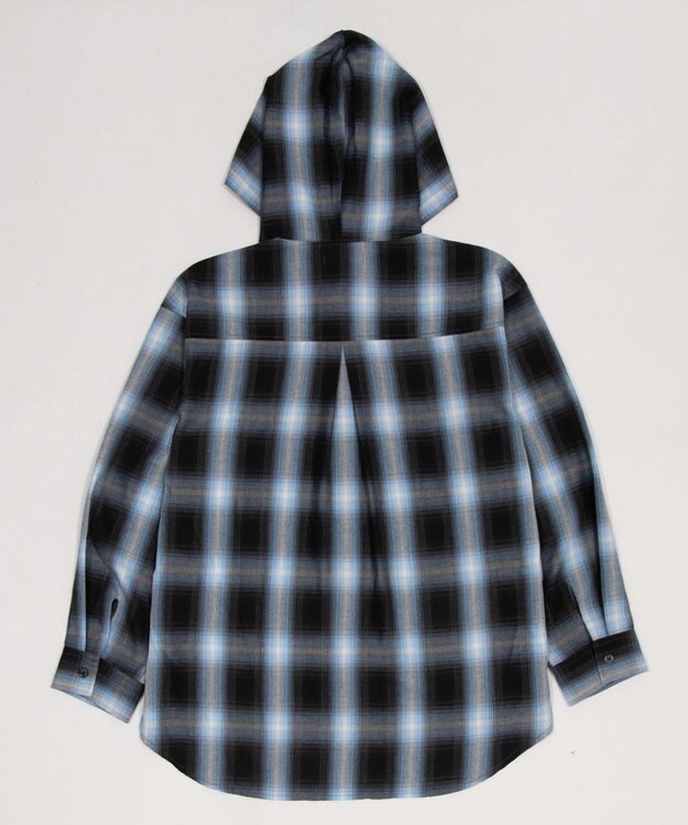 WEGO フードチェックシャツ サックス