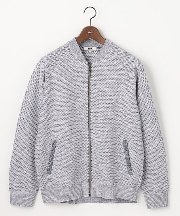 JOSEPH ABBOUD 【イタリア糸×エコ素材・通気性・軽量】スラブギマ×和紙 ニット ブルゾン ブルー系