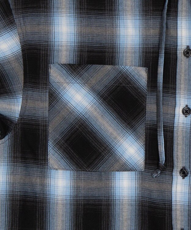 WEGO フードチェックシャツ サックス