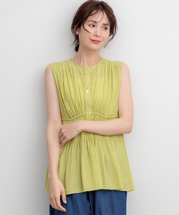 組曲 【先行予約】シアーリンクルクロス ティアードブラウス シトロン系