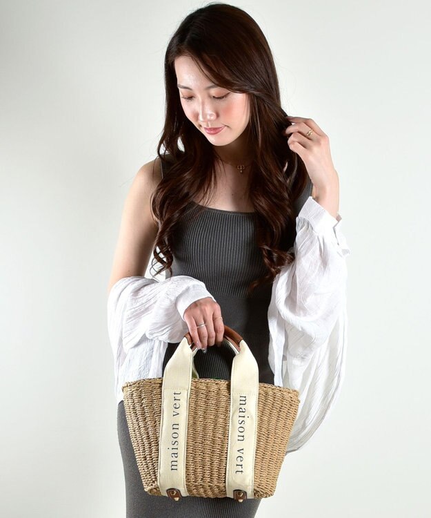 LA BAGAGERIE 【maison vert】【ペーパー素材・多収納】ロゴテープかごバッグ グリーン