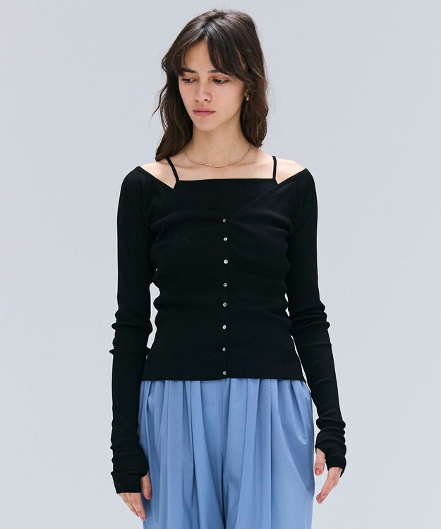 BEIGE， 【洗える・BAILA 10月号掲載】MARINO / 2WAYリブコンパクトカーディガン Black