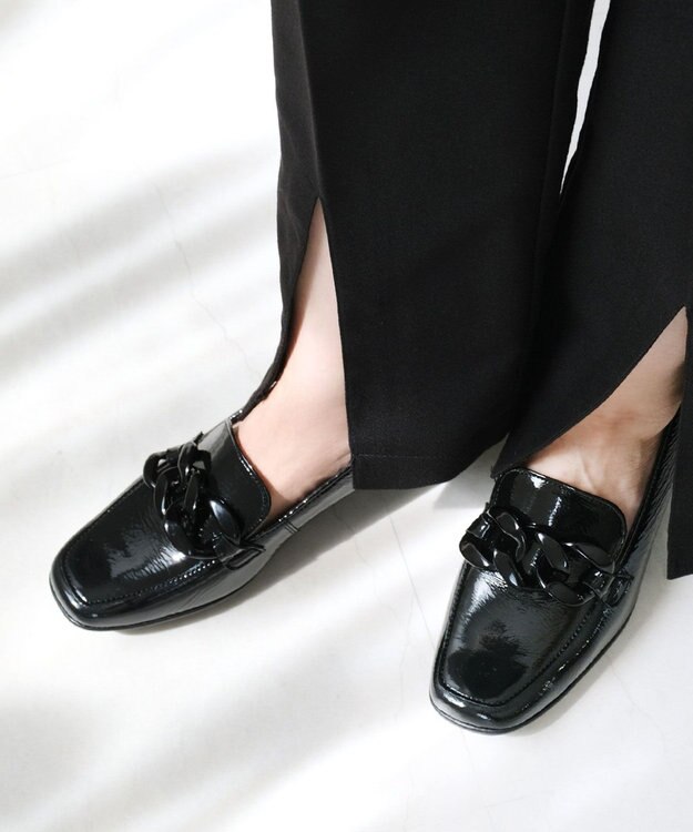 Pointer 【石岡真実さん着用】日本製 本革超軽量チェーンモチーフローファー ブラック(シワエナ)