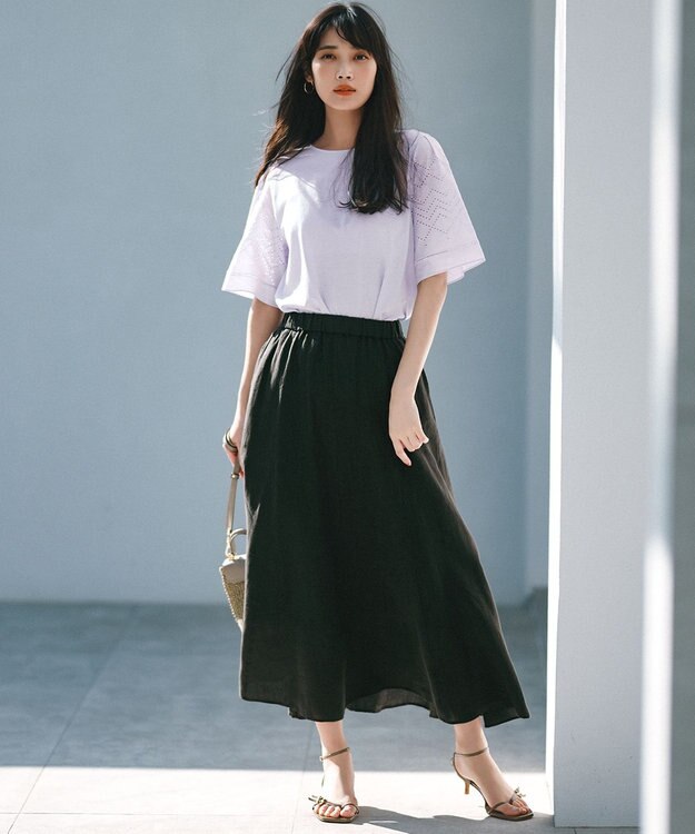 23区 【洗える】エンブロイダリー コンビジャージー カットソー ライラック系