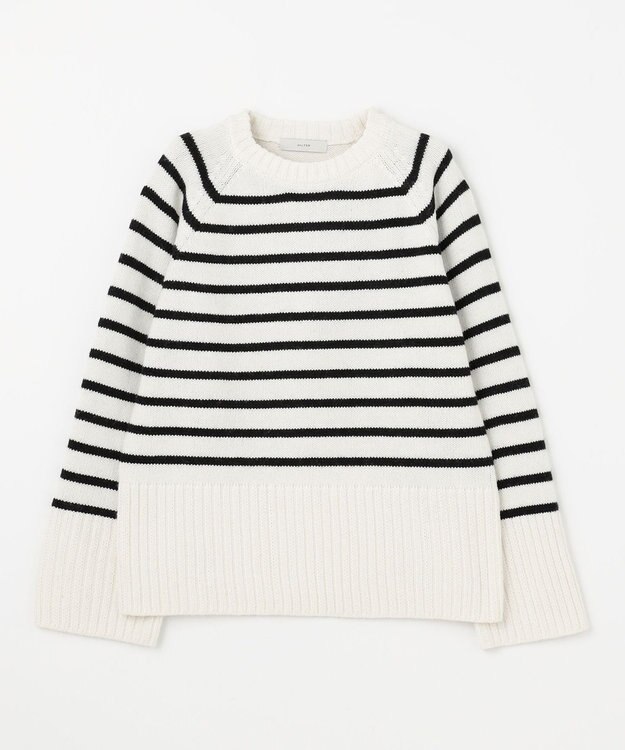 ANY 【6色展開】ラムウールラグランスリーブニット オフベース×ブラックラインボーダー