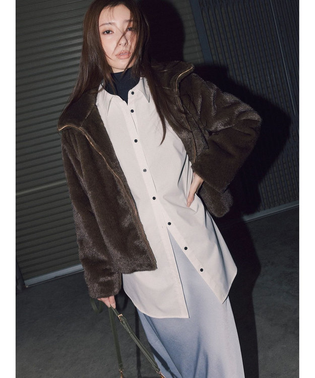 Te chichi 【宮本茉由着用】グラデーションファースタンドジャケット ブラウン