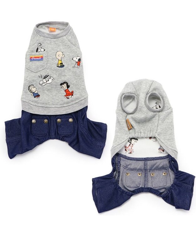 PET PARADISE スヌーピー パンツ つなぎ 《刺繍 ホワイト グレー》【小型犬】 グレー