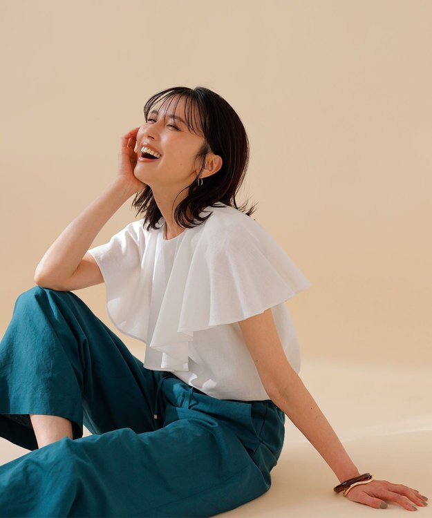 UNFILO 【軽量/UVケア】ライトリネン ワイドパンツ パイングリーン系