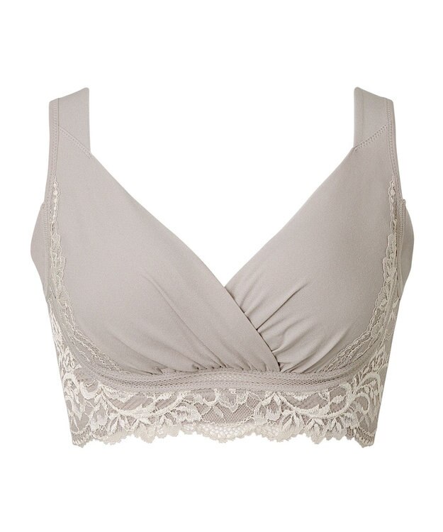 BRADELIS New York 【BRADELIS NewYork peace】綿混キャッチャーカップレースブラ25  ノンワイヤー 補正下着 補整 谷間メイク グレージュ