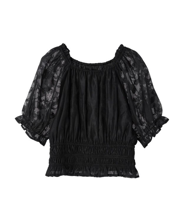 earth music&ecology 衿付きフラワーブラウス Black