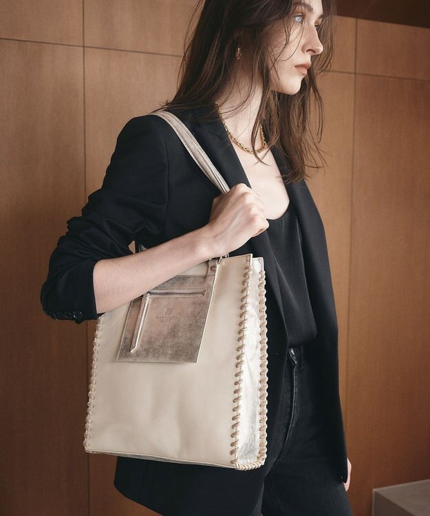 TOPKAPI 【TREASURE TOPKAPI】フェイクレザー ポーチ付き パラコード かがりトートバッグ オフ