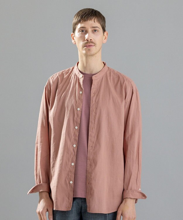 JOSEPH HOMME 【LEON 掲載】リネンストレッチブロード　バンドカラーシャツ ライトオレンジ系