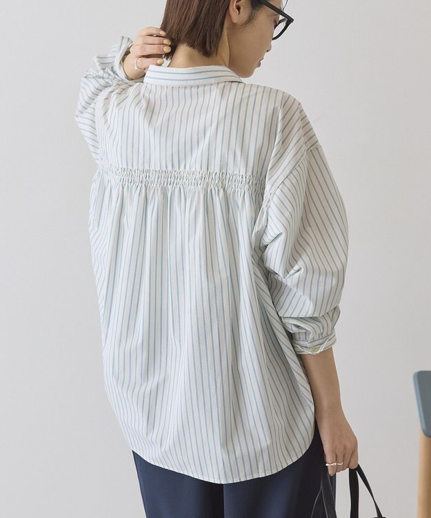 AMERICAN HOLIC 【イージーケア】バックギャザースキッパーシャツ Stripe Ivory