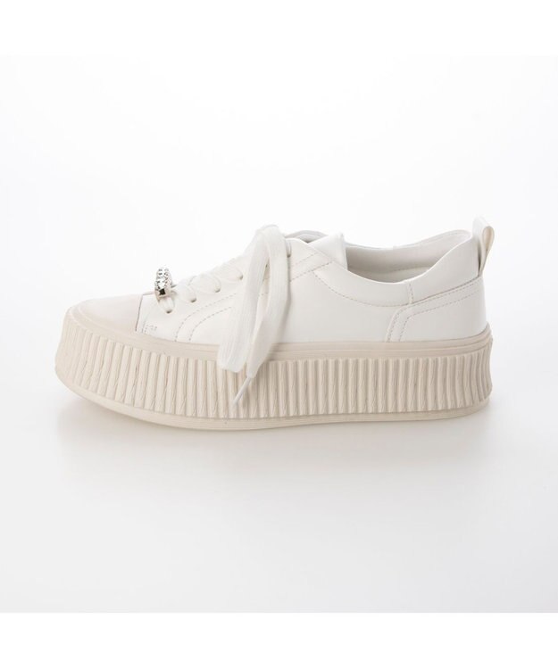 MODE ET JACOMO <noyau>ビジュー付き厚底レースアップスニーカー ホワイト