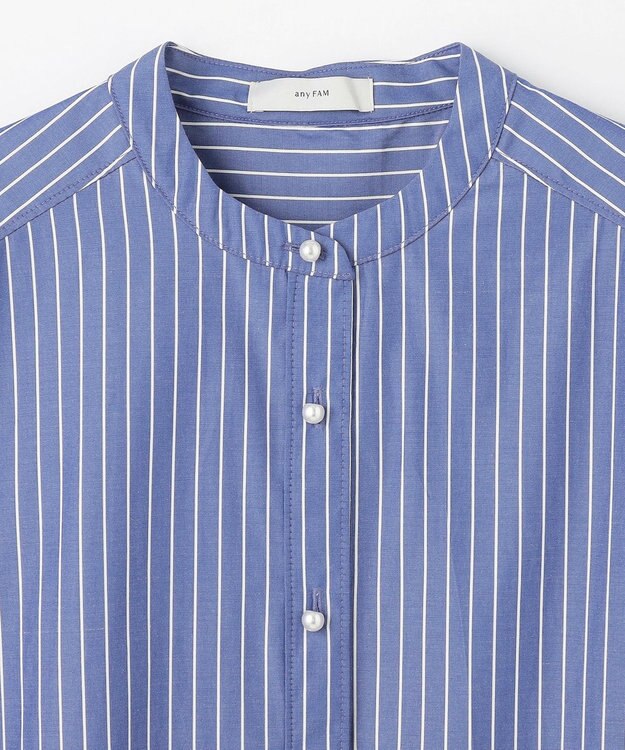 ANY 【洗濯機可】ラメストライプ半袖シャツブラウス ネイビー×オフストライプ
