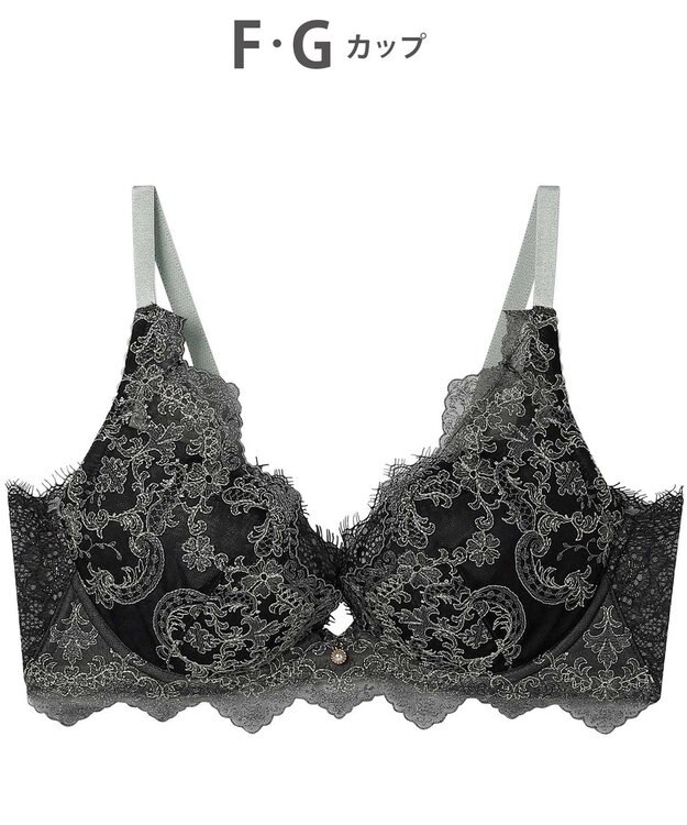 AMPHI ブラジャー 谷間メイク 脇高設計 細身え効果 Gカップまで対応 大きいサイズ 【Glama-Rich グラマリッチ 脇スッキリタイプ】ブラ BYJ603 アンフィ／ワコール ブラック