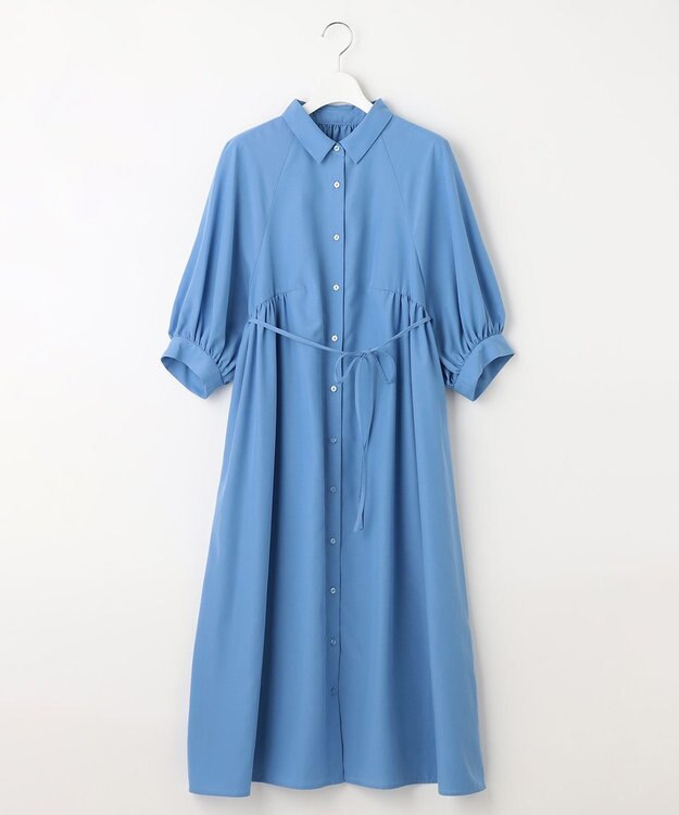 Feroux 【洗える】パフスリーブシャツ ワンピース スカイブルー系