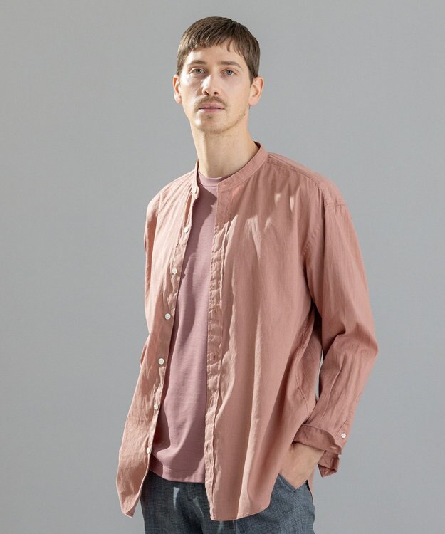 JOSEPH HOMME 【LEON 掲載】リネンストレッチブロード　バンドカラーシャツ ライトオレンジ系