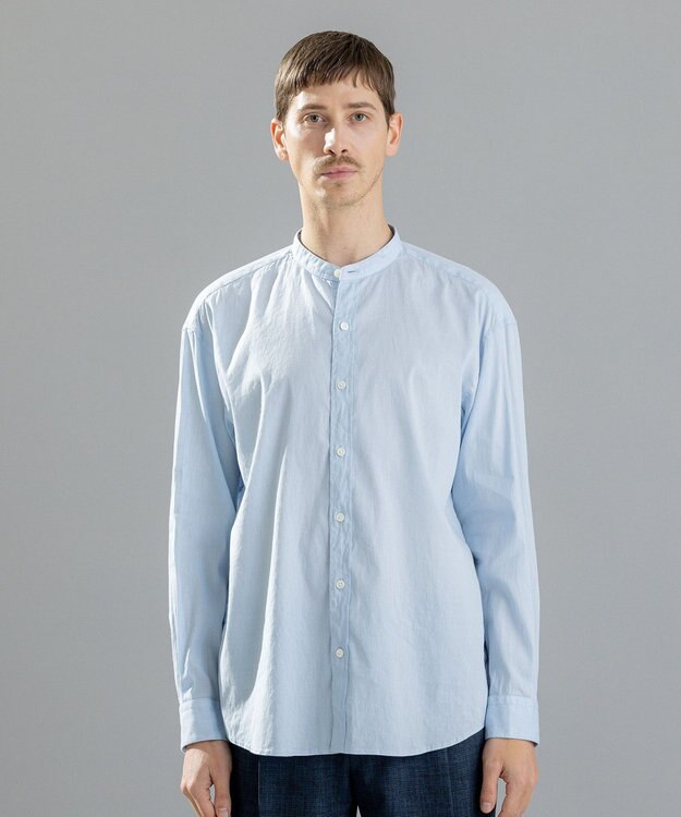 JOSEPH HOMME 【LEON 掲載】リネンストレッチブロード　バンドカラーシャツ スカイブルー系