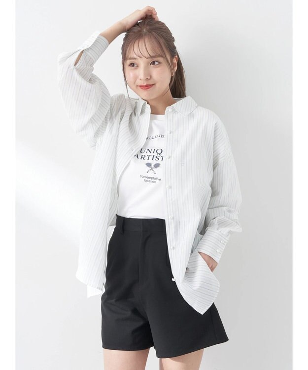 earth music&ecology パールボタンオーバーシャツ Off White