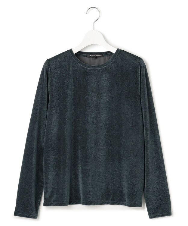 23区 【洗える】シアーベロア ロングスリーブ Tシャツ ダークグリーン系