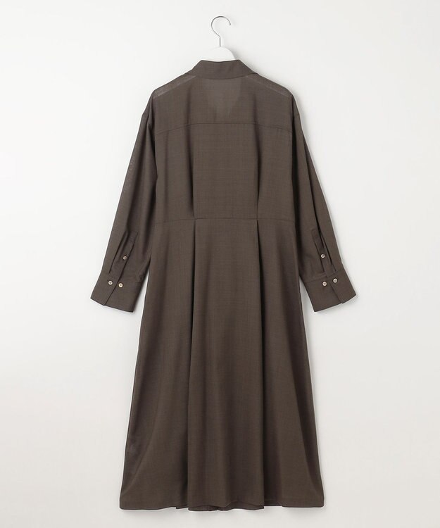 自由区 【洗える】トロピカルストレッチシャツ ドレス カーキブラウン