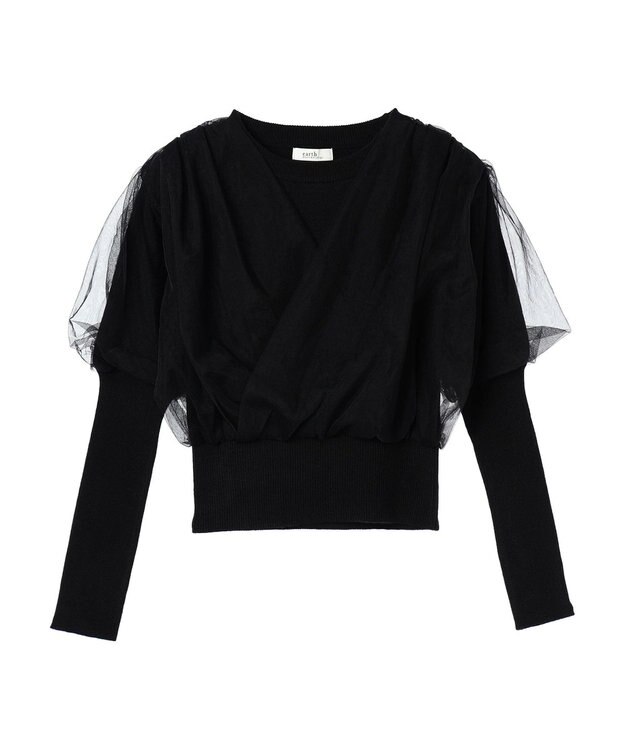 earth music&ecology チュールドッキングニットプルオーバー Black
