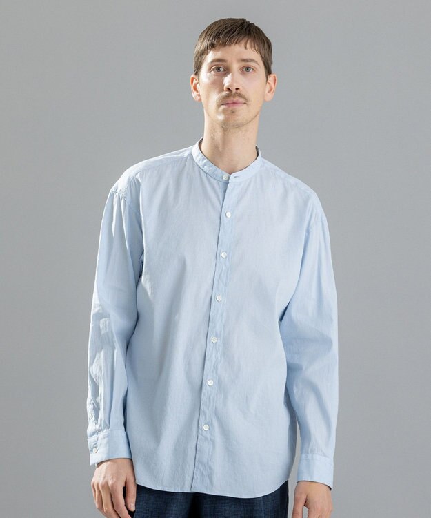 JOSEPH HOMME 【LEON 掲載】リネンストレッチブロード　バンドカラーシャツ スカイブルー系