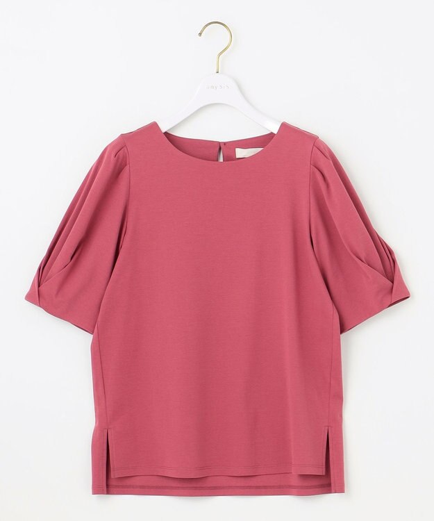ANY SIS S 【撥水・汗ジミ防止・UVケア・洗える】スーピマスムース 袖タック Tシャツ レッド