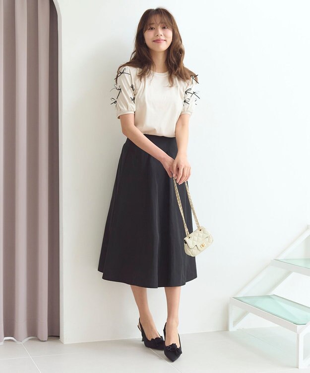 Feroux 【洗える】ランダムリボン カットソー ベージュ系