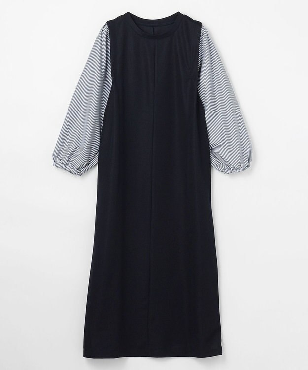 ANY L シャツコンビワンピース ネイビー