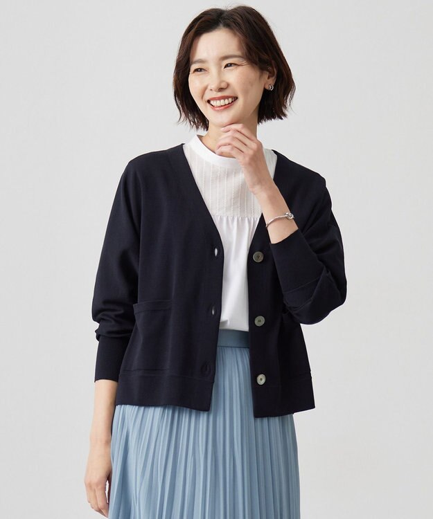 J.PRESS LADIES L 【洗える】Cotton Acetate ドルマンスリーブ カーディガン ネイビー系