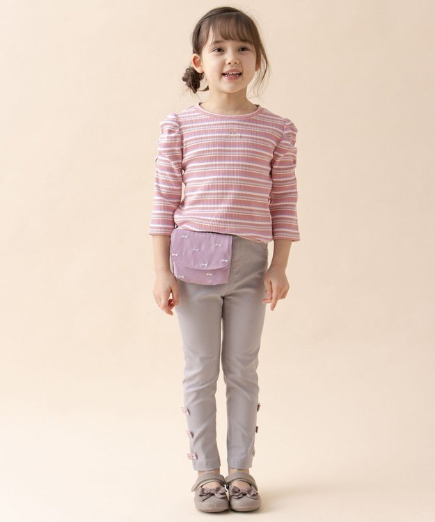 ANY KIDS 七分袖 テレコボーダー Tシャツ ピンク系