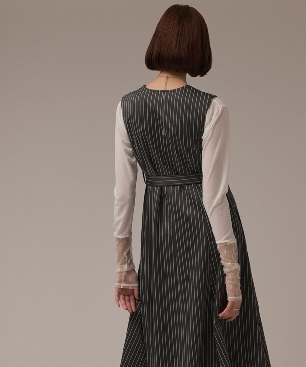 GRACE CONTINENTAL ストライプジャージワンピース グレー