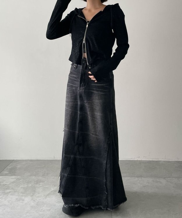 WEGO カーブヘムダブルZIPパーカー ブラック