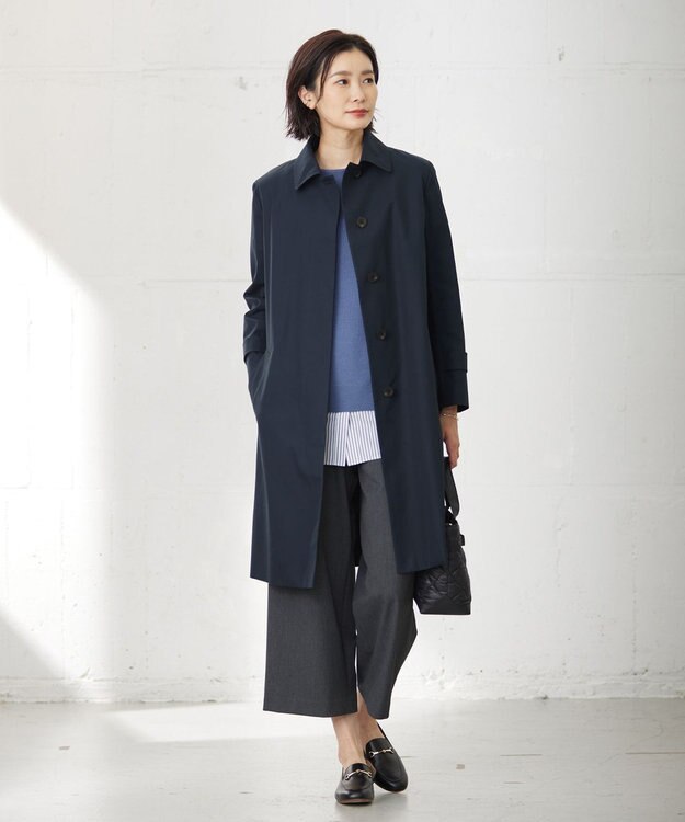 J.PRESS LADIES S 60/2コンパクトギャバ ステンカラーコート ネイビー系