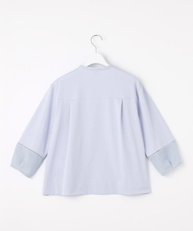 J.PRESS LADIES 【洗える】プレーティングジャージー バンドカラー カットソー サックス系