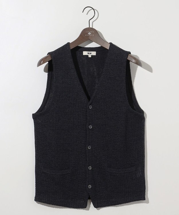 JOSEPH ABBOUD 【和紙使用エコ素材/日本素材/軽量/通気性/速乾性】和紙ムリネ ニット ベスト ネイビー系