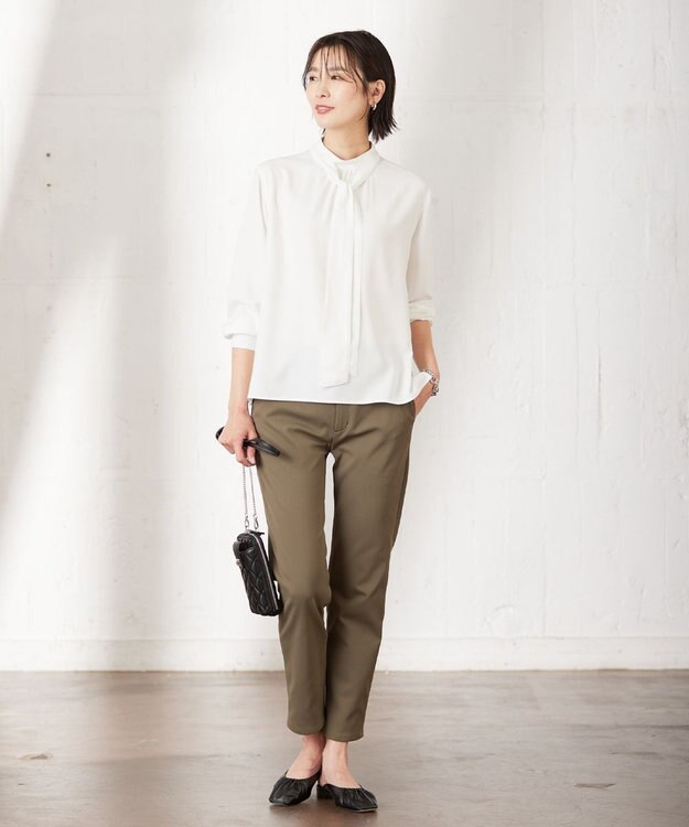 J.PRESS LADIES 【洗える・イージーケア】 アクティブピケストレッチ スキニー パンツ カーキ系