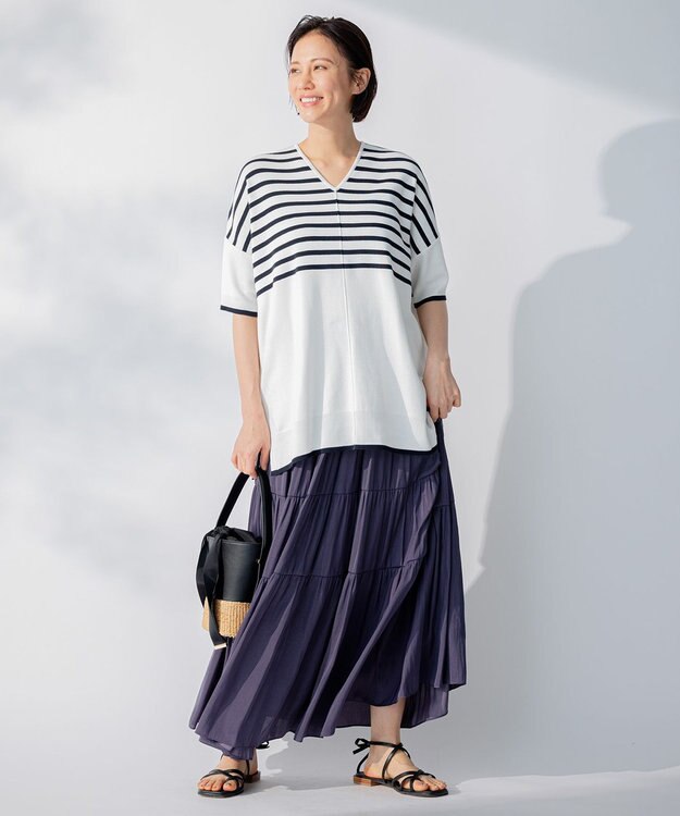 自由区 【新型登場！/WEB限定カラー有】ハイツイストコットンアセテート ニット5分袖 ホワイト系2