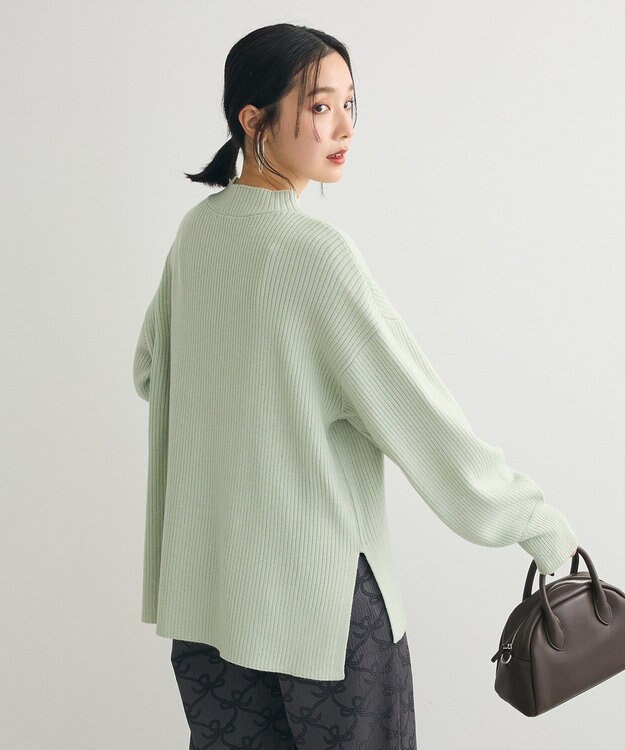 Green Parks 洗えるボトルネックリブニットプルオーバー Mint