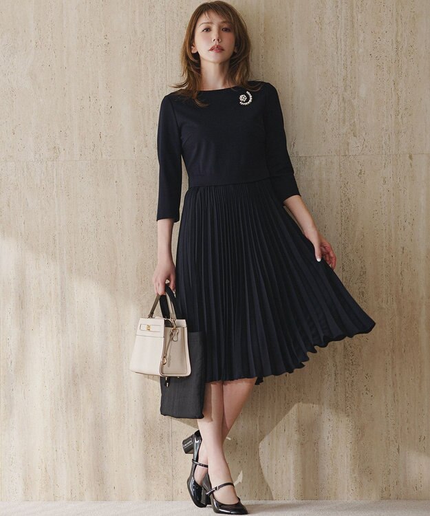 組曲 【KUMIKYOKU NAVY】ジャージーコンビプリーツ ワンピース ネイビー系