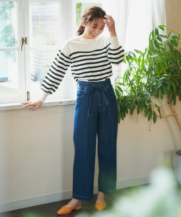 Feroux 【洗える】パールポイントパフスリーブ ニット ホワイト系1