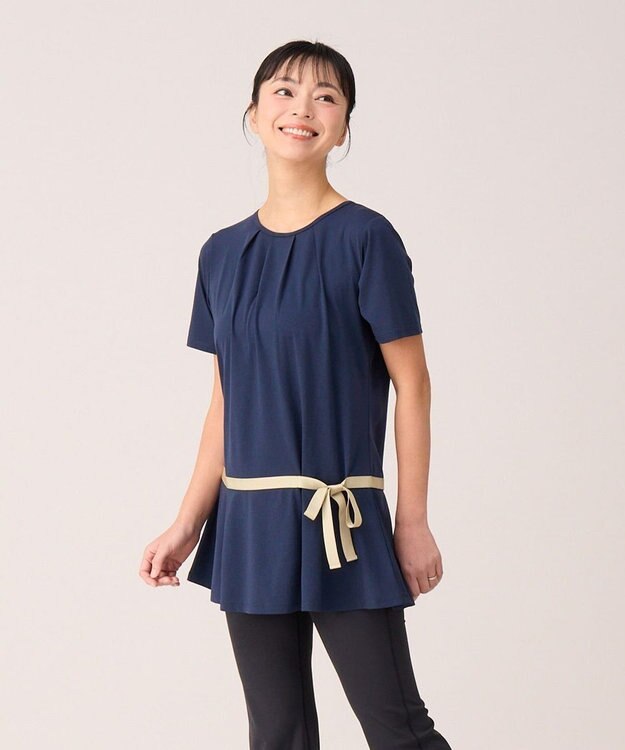 Chacott サイドリボンワンピースTシャツ ネイビー