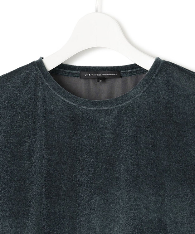 23区 【洗える】シアーベロア ロングスリーブ Tシャツ ダークグリーン系