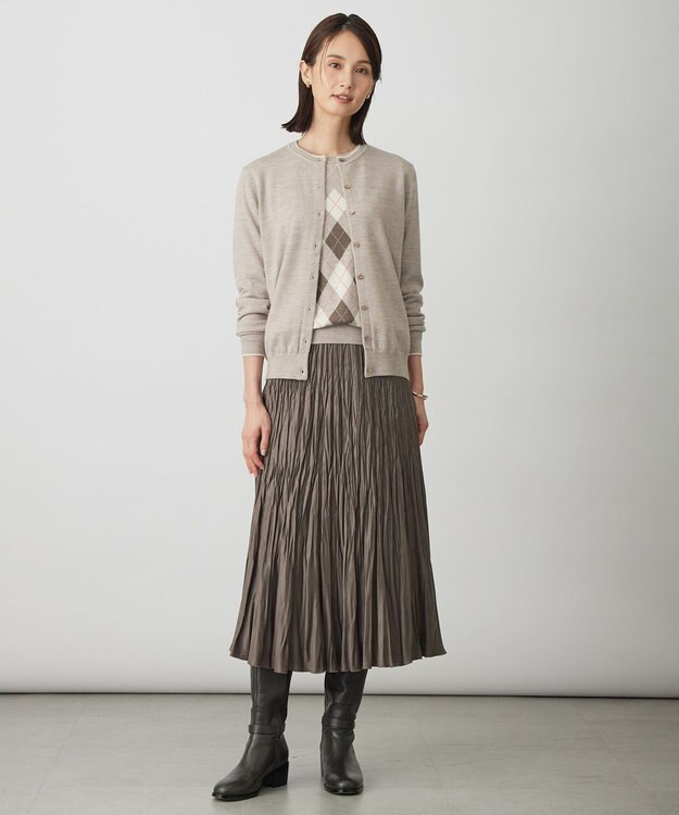 J.PRESS LADIES ライトマイクロスエード プリーツ スカート モカ系