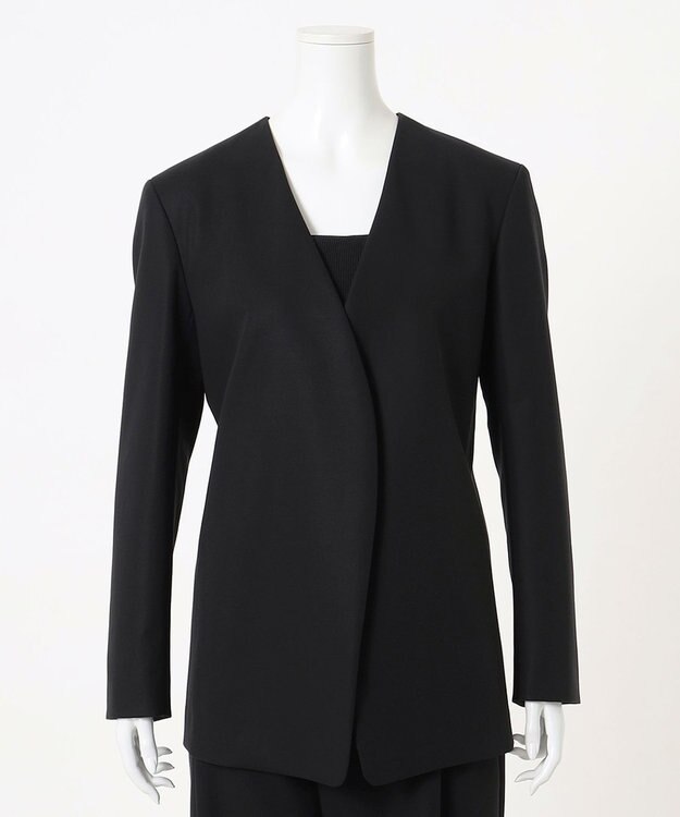 23区 L 【エステータ】コットンダブルクロス ノーカラージャケット ブラック系