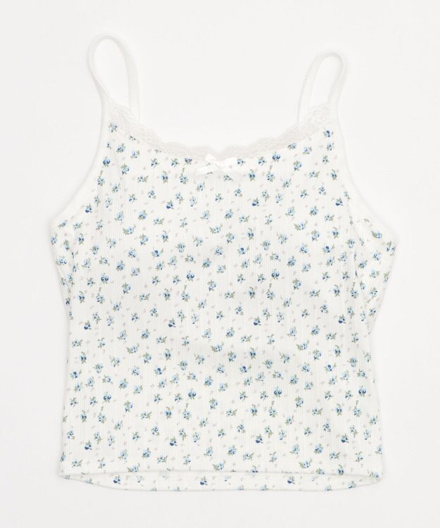 WEGO 【カップ付きインナー】花柄レースカップインキャミ ブルー