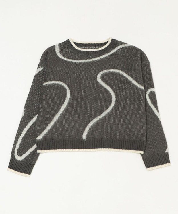 WEGO 【25年秋冬新作】ニュアンスライン配色プルオーバー ブラック中濃色